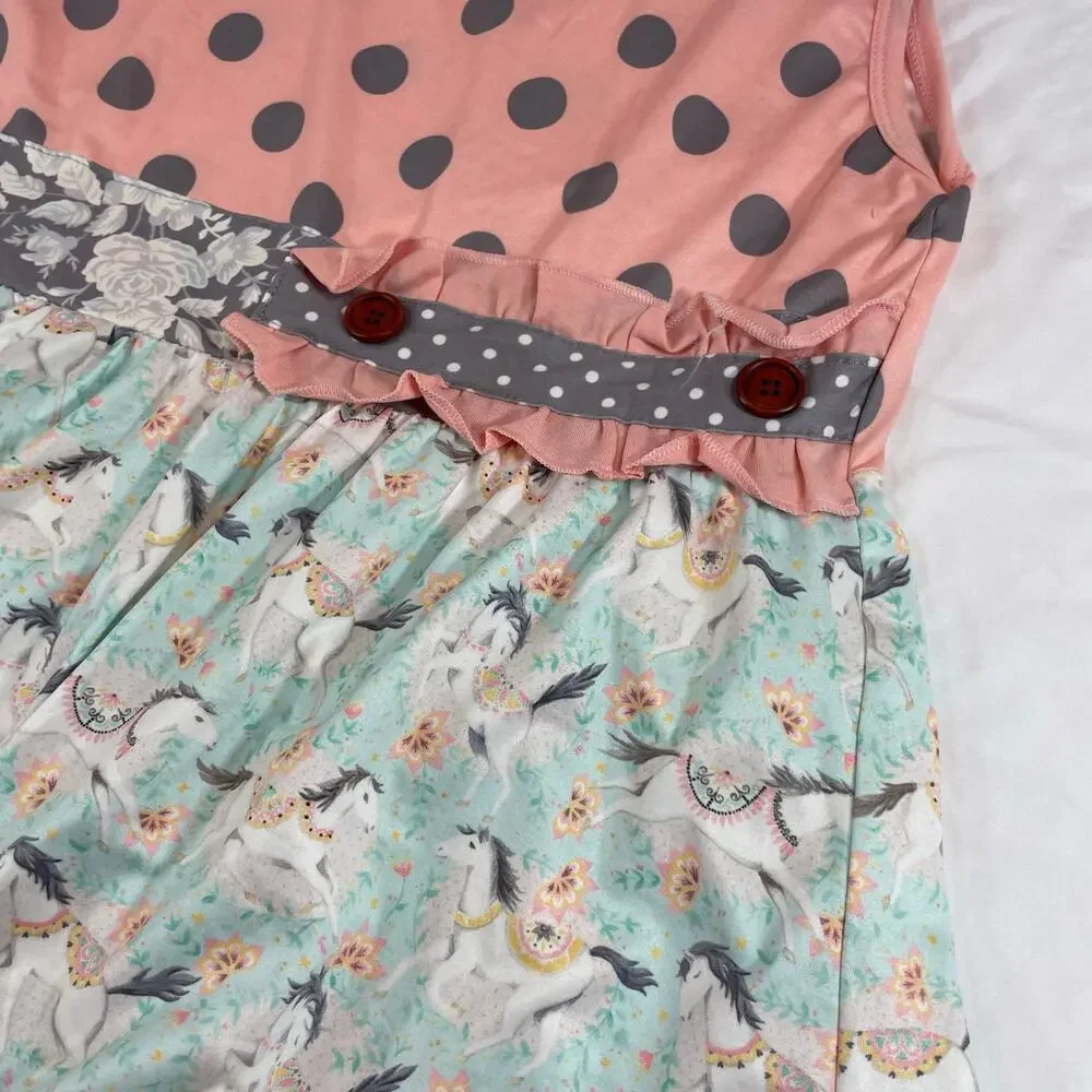 Wonder Nation Unicorn Tee Carousel Horse Dress Set Pink Multi White 10-12